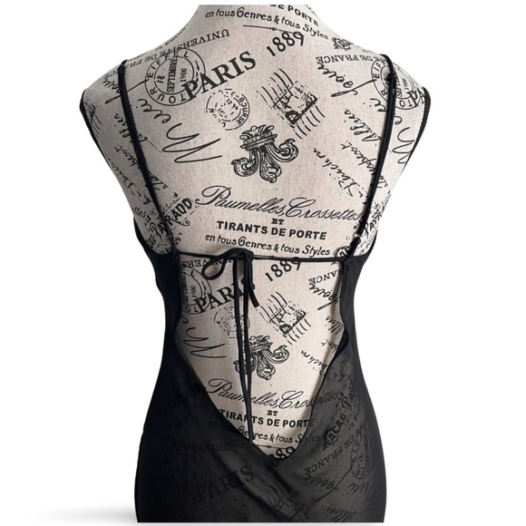 Vintage 90s Black Sheer Mesh Club Dress Open Back Asymmetrical Soft Goth Small - Picture 5 of 7